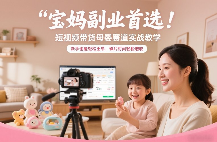 宝妈副业首选！短视频带货母婴赛道实战教学，新手也能轻松出单，碎片时间轻松增收网络赚钱,项目资源网,副业资源网,兼职项目,网赚课程-副业赚钱-互联网创业-独家轻创IP大圣网创