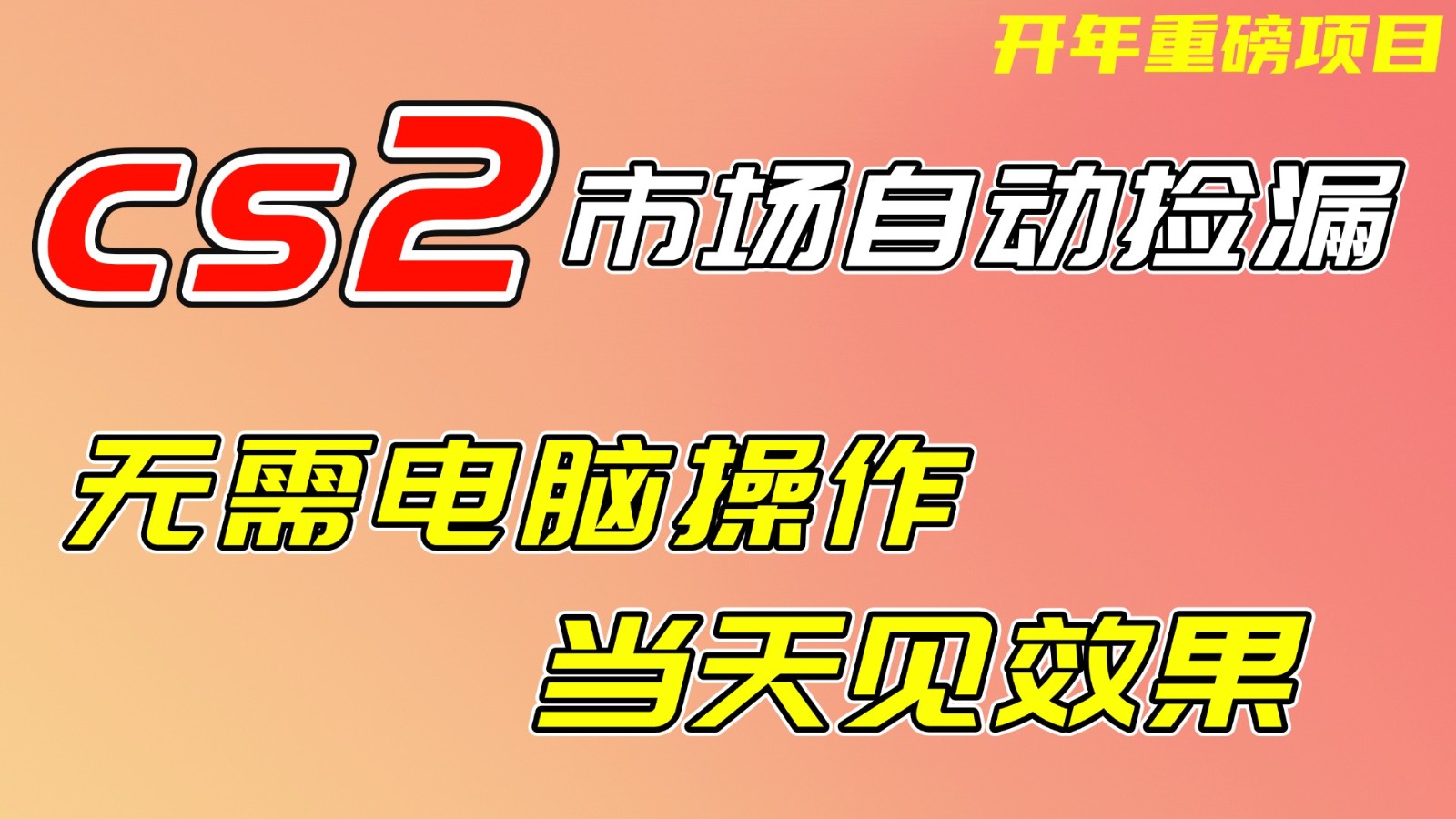 CS2市场挂机项，无需电脑操作，无需进入游戏，当天见效果，支持任何形式验证网络赚钱,项目资源网,副业资源网,兼职项目,网赚课程-副业赚钱-互联网创业-独家轻创IP大圣网创