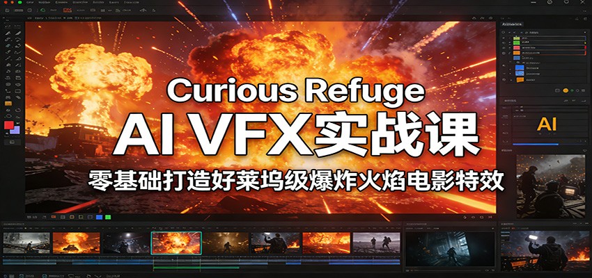 Curious Refuge AI VFX实战课，零基础打造好莱坞级爆炸火焰电影特效网络赚钱,项目资源网,副业资源网,兼职项目,网赚课程-副业赚钱-互联网创业-独家轻创IP大圣网创