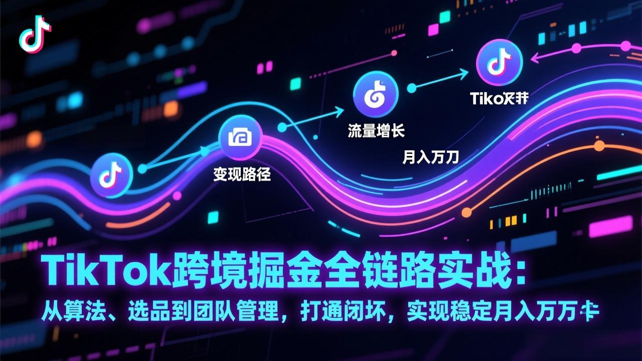 TikTok跨境掘金全链路实战：从算法、选品到团队管理，打通闭环，实现稳定月入万刀网络赚钱,项目资源网,副业资源网,兼职项目,网赚课程-副业赚钱-互联网创业-独家轻创IP大圣网创