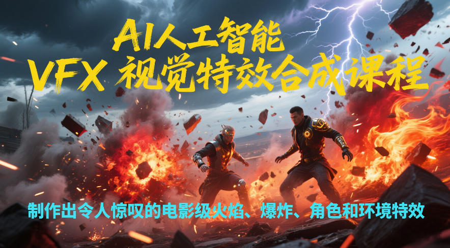 AI人工智能VFX视觉特效合成课程，制作出令人惊叹的电影级火焰、爆炸、角色和环境特效网络赚钱,项目资源网,副业资源网,兼职项目,网赚课程-副业赚钱-互联网创业-独家轻创IP大圣网创