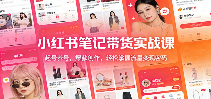 小红书笔记带货实战课：起号养号，爆款创作，轻松掌握流量变现密码网络赚钱,项目资源网,副业资源网,兼职项目,网赚课程-副业赚钱-互联网创业-独家轻创IP大圣网创