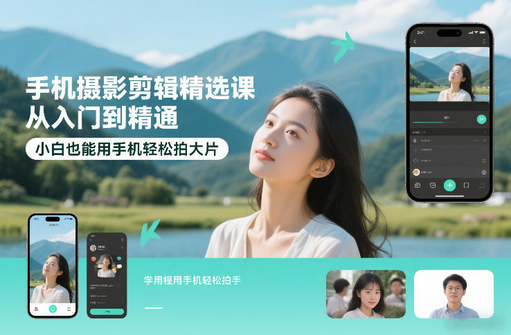 手机摄影剪辑精选课，从入门到精通，小白也能用手机轻松拍大片网络赚钱,项目资源网,副业资源网,兼职项目,网赚课程-副业赚钱-互联网创业-独家轻创IP大圣网创