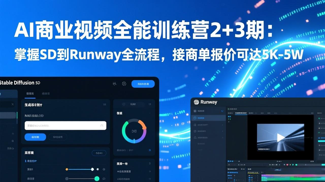 AI商业视频全能训练营2+3期：掌握SD到Runway全流程，接商单报价可达5K-5W网络赚钱,项目资源网,副业资源网,兼职项目,网赚课程-副业赚钱-互联网创业-独家轻创IP大圣网创