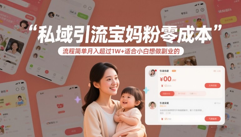 私域引流宝妈粉零成本流程简单月入超过1W+适合小白想做副业的网络赚钱,项目资源网,副业资源网,兼职项目,网赚课程-副业赚钱-互联网创业-独家轻创IP大圣网创