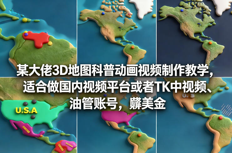某大佬3D地图科普动画视频制作教学，适合做国内视频平台或者TK中视频、油管账号，賺美金网络赚钱,项目资源网,副业资源网,兼职项目,网赚课程-副业赚钱-互联网创业-独家轻创IP大圣网创