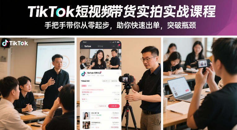 TikTok短视频带货实拍实战课程，手把手带你从零起步，助你快速出单，突破瓶颈网络赚钱,项目资源网,副业资源网,兼职项目,网赚课程-副业赚钱-互联网创业-独家轻创IP大圣网创