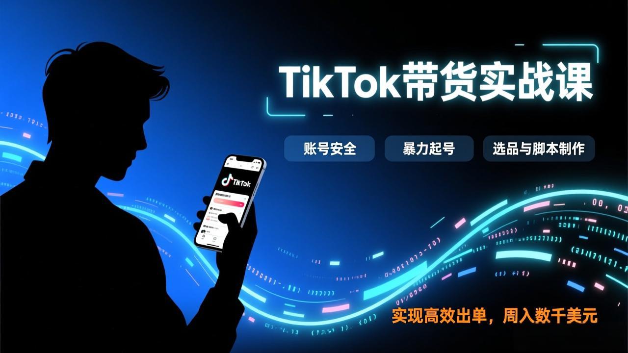 TikTok带货实战课，涵盖账号安全、暴力起号、选品与脚本制作，实现高效出单，周入数千美元网络赚钱,项目资源网,副业资源网,兼职项目,网赚课程-副业赚钱-互联网创业-独家轻创IP大圣网创