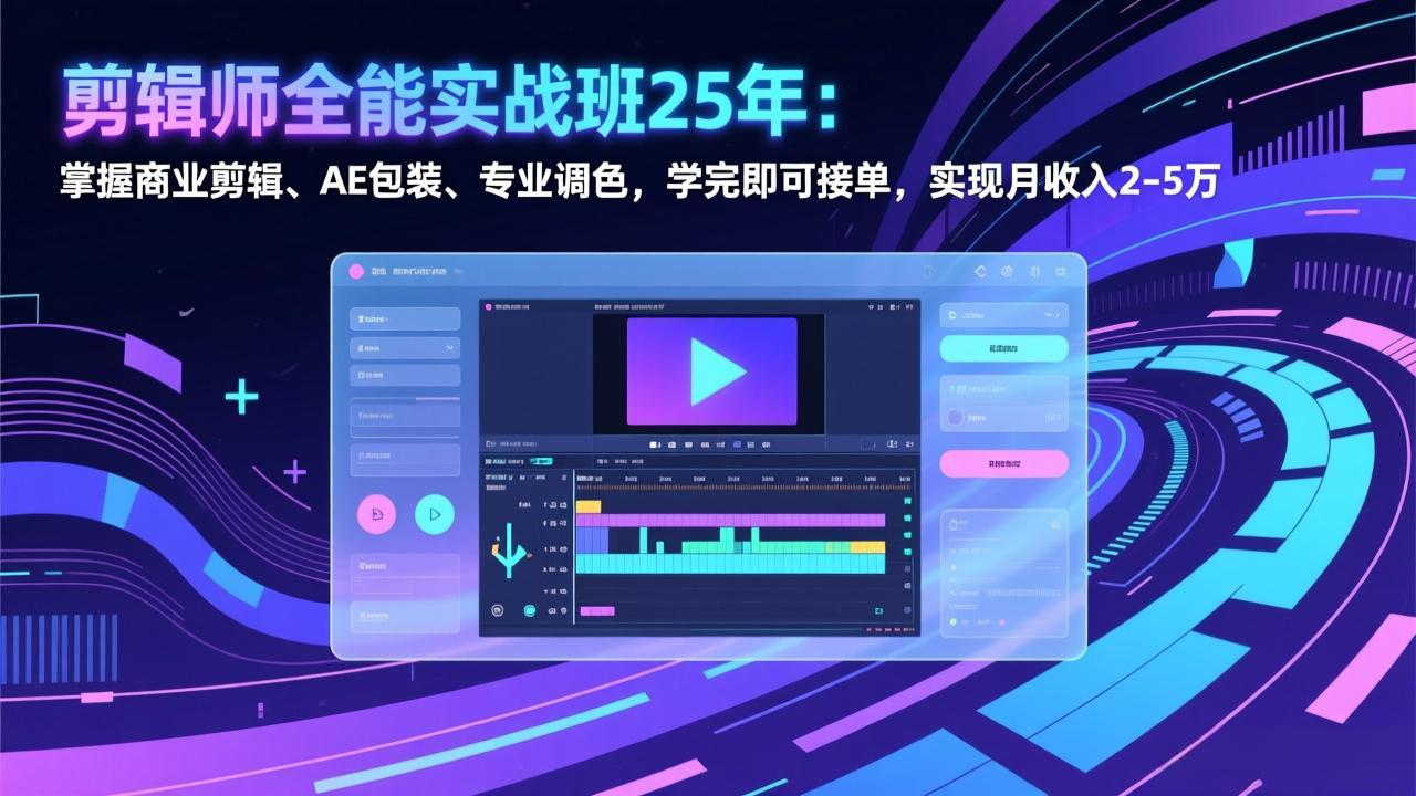 剪辑师全能实战班25年：掌握商业剪辑、AE包装、专业调色，学完即可接单，实现月收入2-5万网络赚钱,项目资源网,副业资源网,兼职项目,网赚课程-副业赚钱-互联网创业-独家轻创IP大圣网创