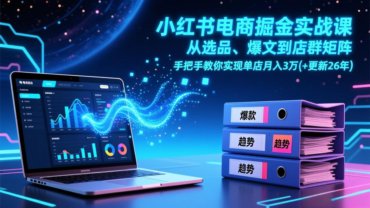 小红书电商掘金实战课，从选品、爆文到店群矩阵，手把手教你实现单店月入3万+(更新26年网络赚钱,项目资源网,副业资源网,兼职项目,网赚课程-副业赚钱-互联网创业-独家轻创IP大圣网创
