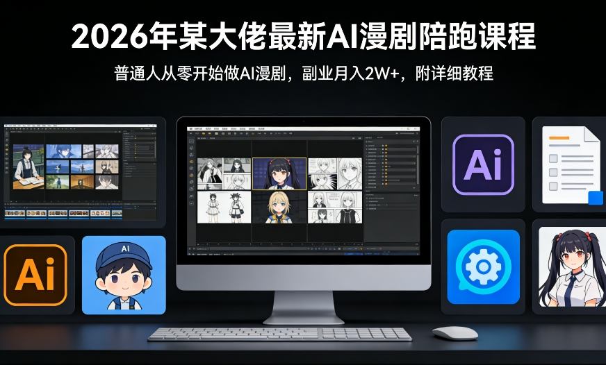 26年某大佬最新Ai漫剧陪跑课程，普通人从零开始做AI漫剧，副业月入2W+网络赚钱,项目资源网,副业资源网,兼职项目,网赚课程-副业赚钱-互联网创业-独家轻创IP大圣网创