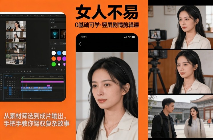 0基础可学！《女人不易》竖屏剧情剪辑课，从素材筛选到成片输出，手把手教你驾驭复杂故事网络赚钱,项目资源网,副业资源网,兼职项目,网赚课程-副业赚钱-互联网创业-独家轻创IP大圣网创