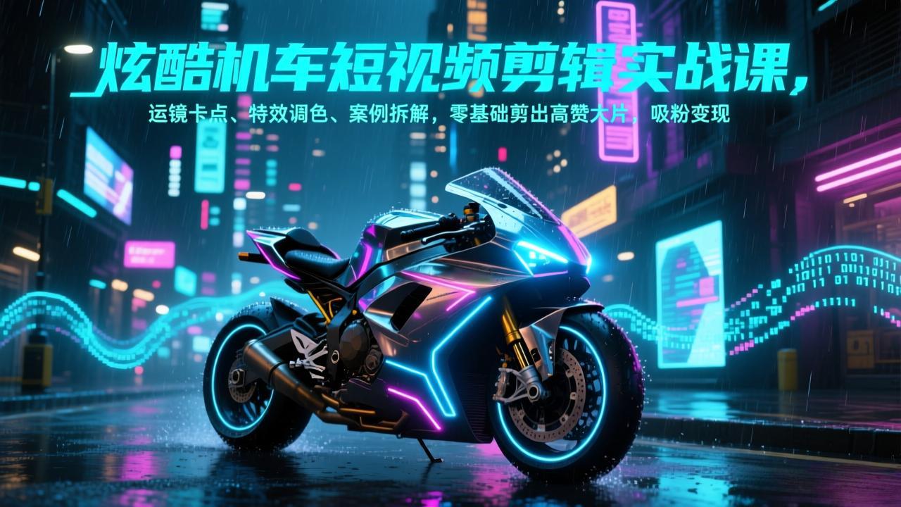 炫酷机车短视频剪辑实战课，运镜卡点、特效调色、案例拆解，零基础剪出高赞大片，吸粉变现网络赚钱,项目资源网,副业资源网,兼职项目,网赚课程-副业赚钱-互联网创业-独家轻创IP大圣网创