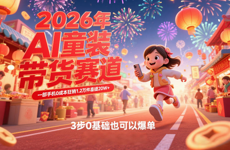 AI童装新春带货赛道，一部手机0成本狂销1.2万件喜提20W+，3步0基础也可以爆单网络赚钱,项目资源网,副业资源网,兼职项目,网赚课程-副业赚钱-互联网创业-独家轻创IP大圣网创