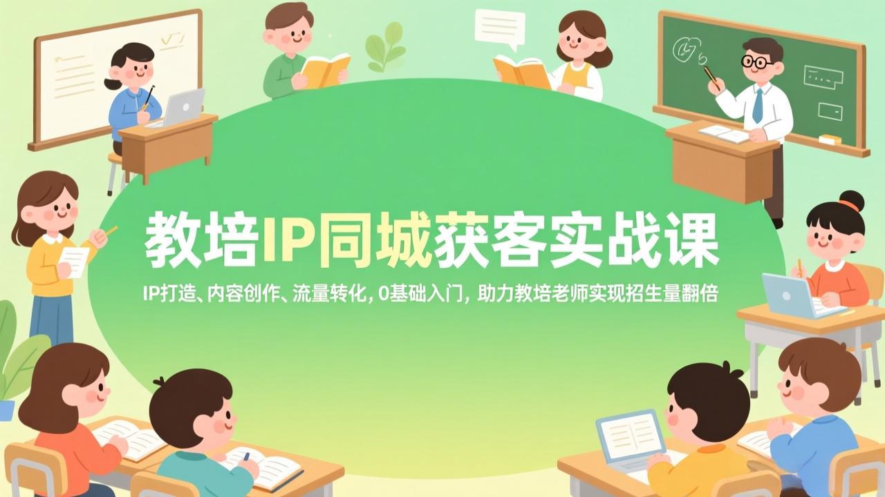 教培IP同城获客实战课，IP打造、内容创作、流量转化，0基础入门，助力教培老师实现招生量翻倍网络赚钱,项目资源网,副业资源网,兼职项目,网赚课程-副业赚钱-互联网创业-独家轻创IP大圣网创