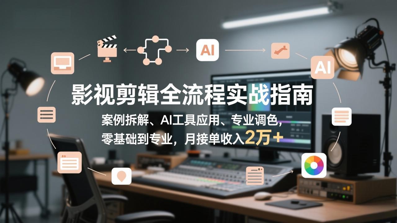 影视剪辑全流程实战指南，案例拆解、AI工具应用、专业调色，零基础到专业，月接单收入2万+网络赚钱,项目资源网,副业资源网,兼职项目,网赚课程-副业赚钱-互联网创业-独家轻创IP大圣网创
