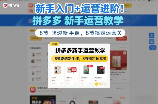 新手入门+运营进阶！拼多多新手运营教学，8节吃透新手课，8节搞定运营关网络赚钱,项目资源网,副业资源网,兼职项目,网赚课程-副业赚钱-互联网创业-独家轻创IP大圣网创