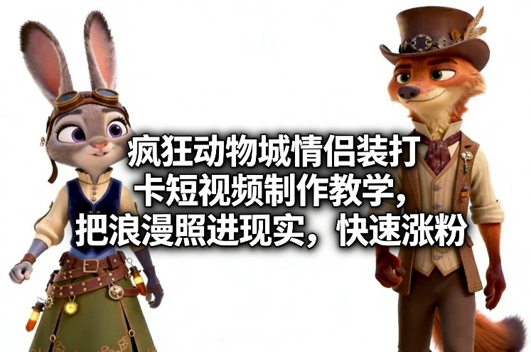 疯狂动物城情侣装打卡短视频制作教学，把浪漫照进现实，快速涨粉网络赚钱,项目资源网,副业资源网,兼职项目,网赚课程-副业赚钱-互联网创业-独家轻创IP大圣网创