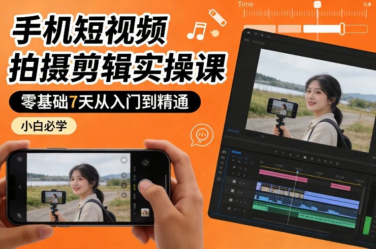 手机短视频拍摄剪辑实操课，零基础7天从入门到精通，小白必学网络赚钱,项目资源网,副业资源网,兼职项目,网赚课程-副业赚钱-互联网创业-独家轻创IP大圣网创