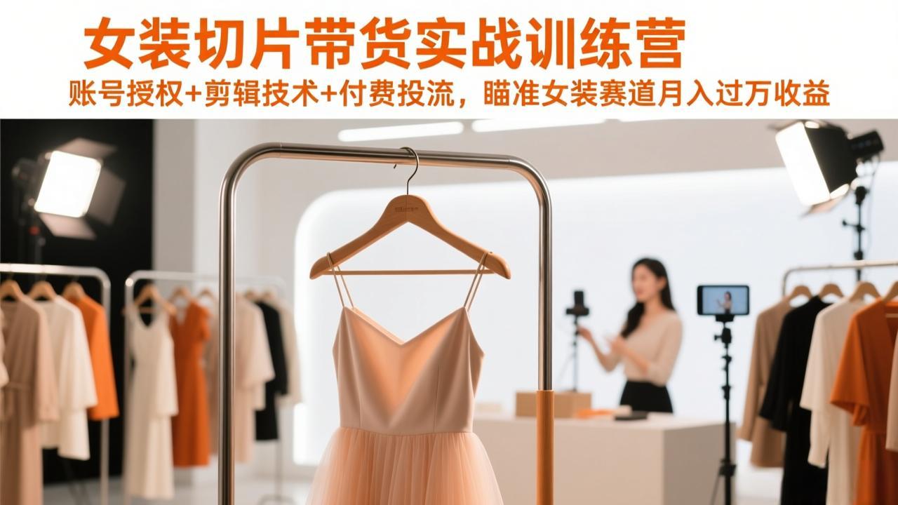 女装切片带货实战训练营，账号授权+剪辑技术+付费投流，瞄准女装赛道月入过万收益网络赚钱,项目资源网,副业资源网,兼职项目,网赚课程-副业赚钱-互联网创业-独家轻创IP大圣网创