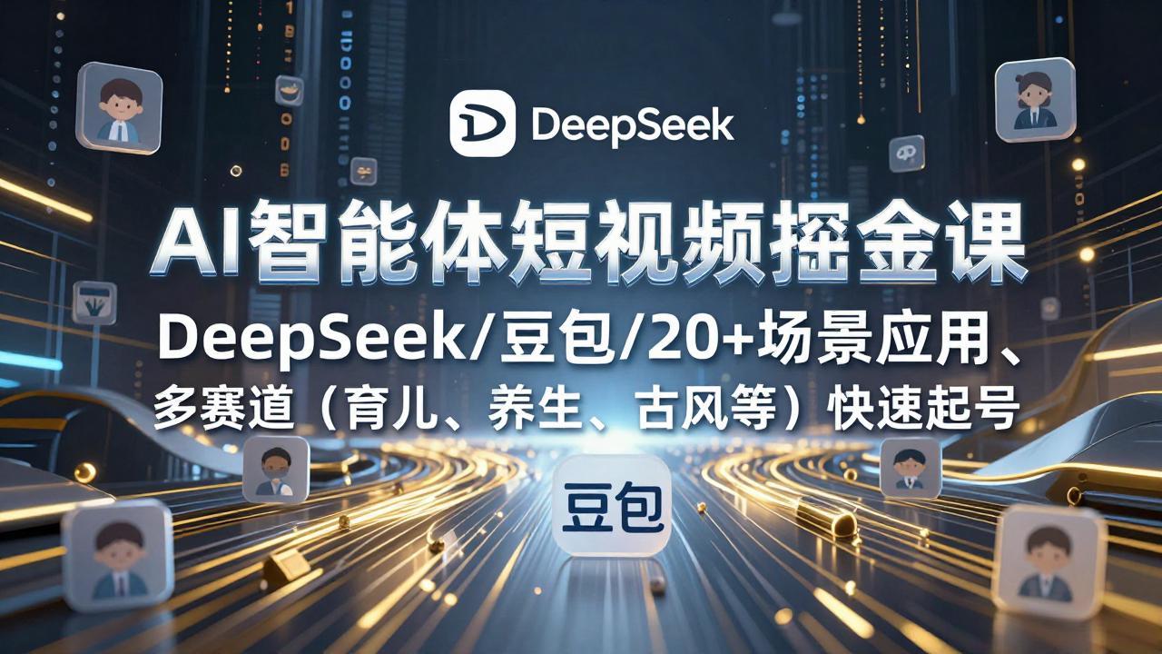 AI智能体短视频掘金课，DeepSeek/豆包/20+场景应用、多赛道(育儿、养生、古风等网络赚钱,项目资源网,副业资源网,兼职项目,网赚课程-副业赚钱-互联网创业-独家轻创IP大圣网创