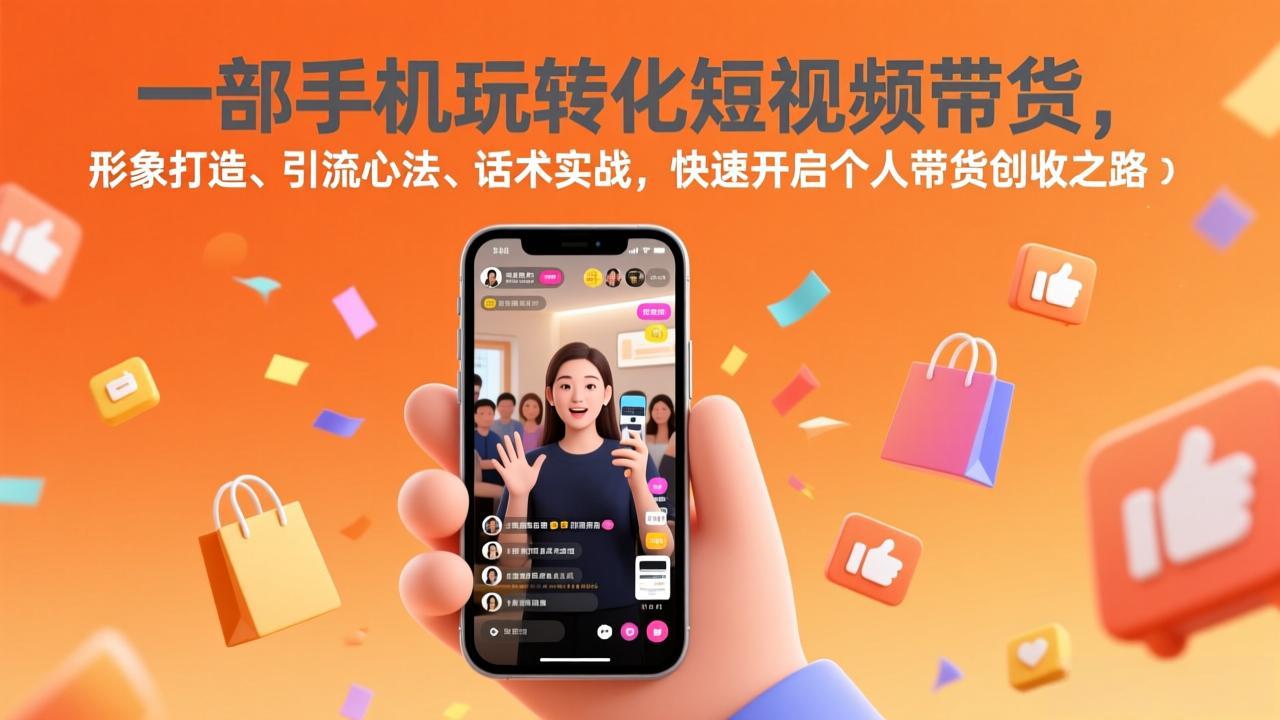 一部手机玩转化短视频带货，形象打造、引流心法、话术实战，快速开启个人带货创收之路网络赚钱,项目资源网,副业资源网,兼职项目,网赚课程-副业赚钱-互联网创业-独家轻创IP大圣网创