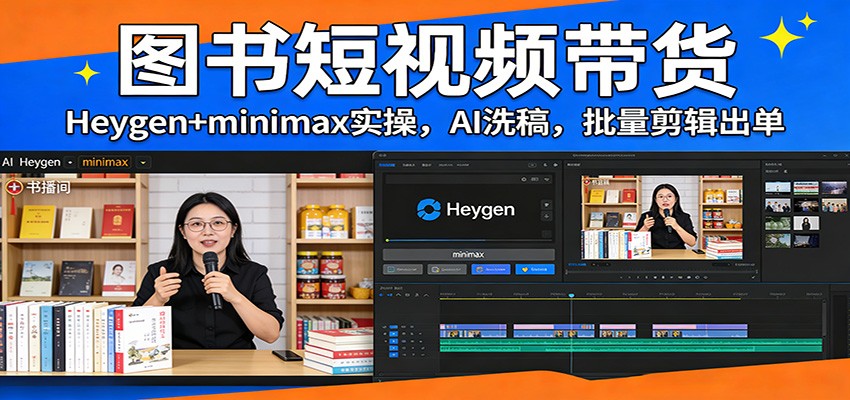 图书短视频带货：Heygen+minimax实操，AI洗稿 ，批量剪辑出单网络赚钱,项目资源网,副业资源网,兼职项目,网赚课程-副业赚钱-互联网创业-独家轻创IP大圣网创