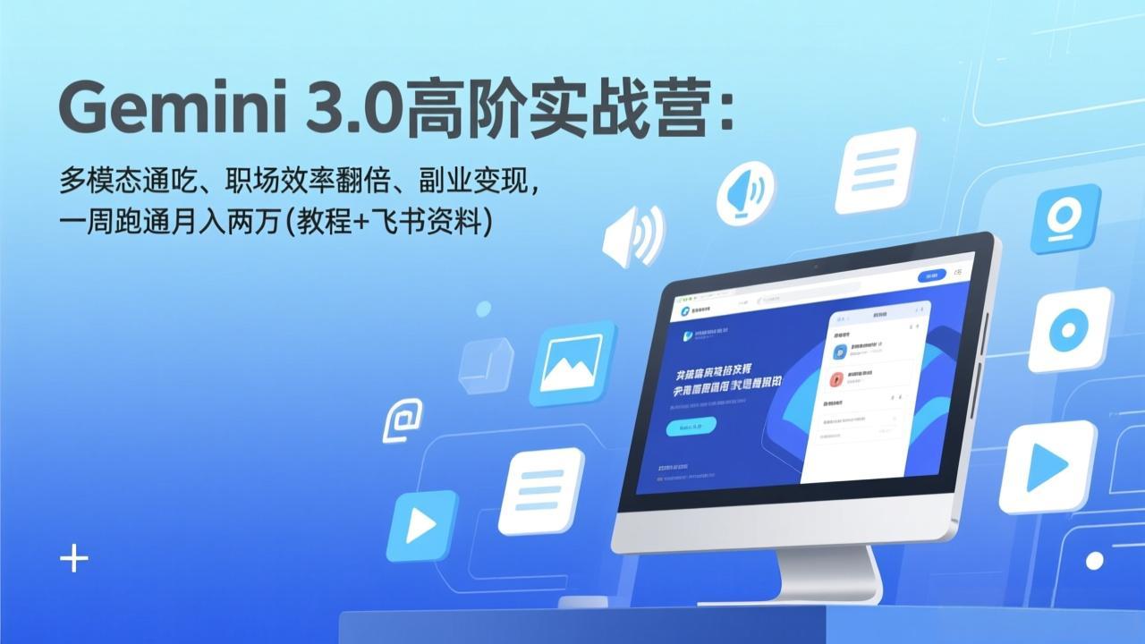 Gemini 3.0高阶实战营：多模态通吃、职场效率翻倍、副业变现，一周跑通月入两万(教程+飞书资料网络赚钱,项目资源网,副业资源网,兼职项目,网赚课程-副业赚钱-互联网创业-独家轻创IP大圣网创