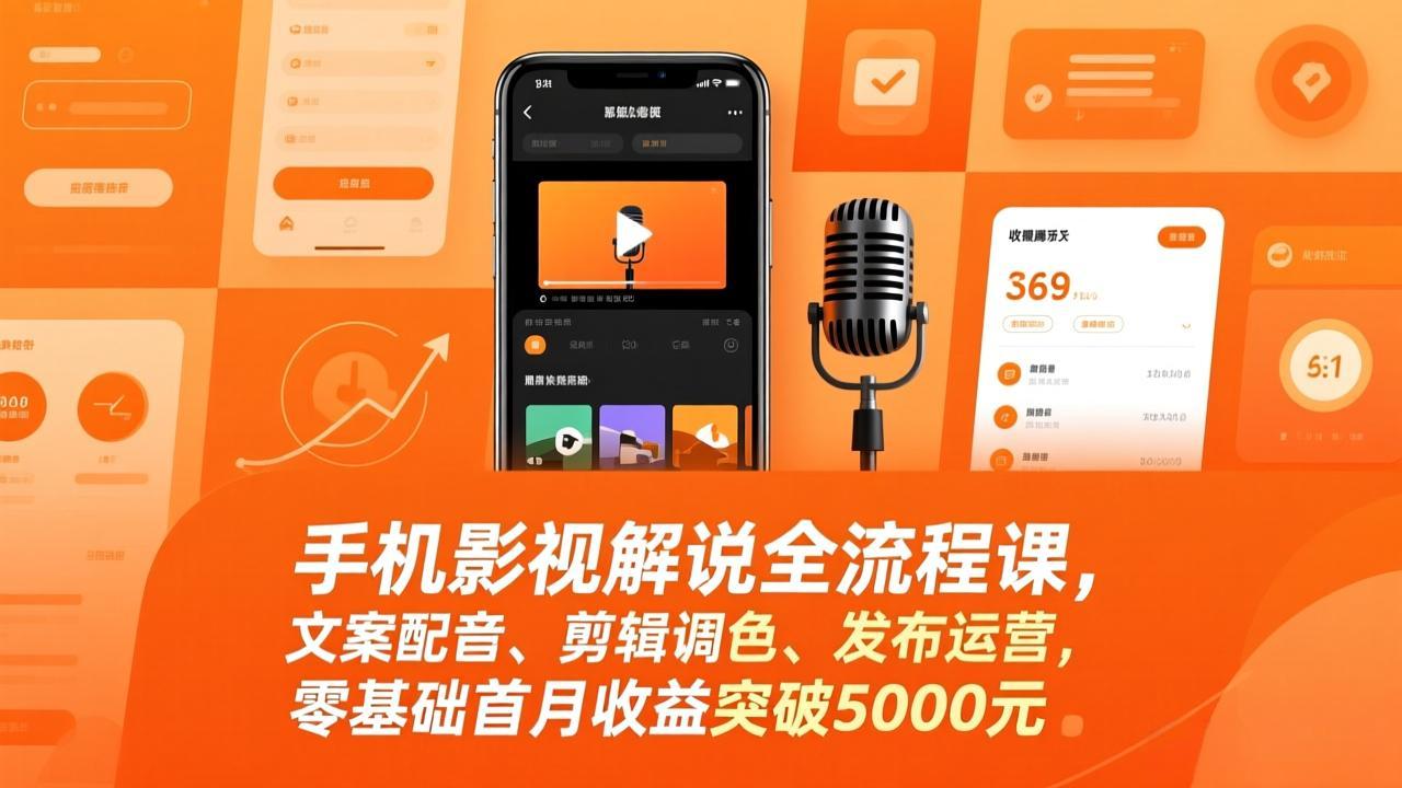 手机影视解说全流程课，文案配音、剪辑调色、发布运营，零基础首月收益突破5000元网络赚钱,项目资源网,副业资源网,兼职项目,网赚课程-副业赚钱-互联网创业-独家轻创IP大圣网创