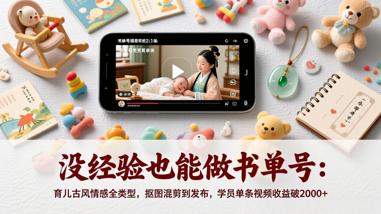 没经验也能做书单号：育儿古风情感全类型，抠图混剪到发布，学员单条视频收益破2000+网络赚钱,项目资源网,副业资源网,兼职项目,网赚课程-副业赚钱-互联网创业-独家轻创IP大圣网创