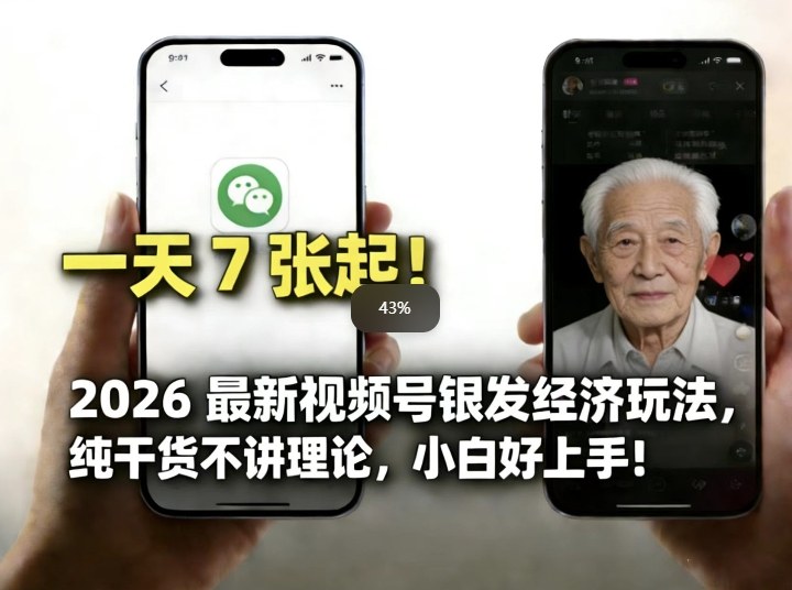 2026最新视频号银发经济玩法,轻松每天7张起,小白也可做网络赚钱,项目资源网,副业资源网,兼职项目,网赚课程-副业赚钱-互联网创业-独家轻创IP大圣网创