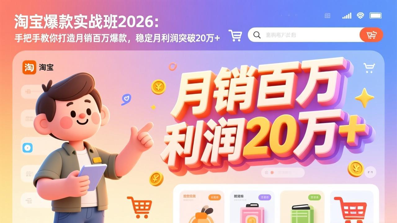淘宝爆款实战班-2026年2月更新：手把手教你打造月销百万爆款，稳定月利润突破20万+网络赚钱,项目资源网,副业资源网,兼职项目,网赚课程-副业赚钱-互联网创业-独家轻创IP大圣网创