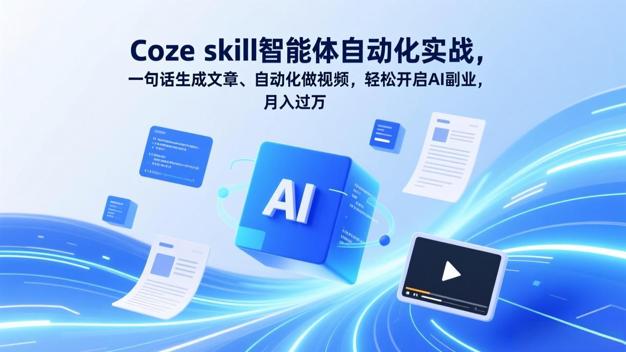 Coze skill智能体自动化实战，一句话生成文章、自动化做视频，轻松开启AI副业，月入过万网络赚钱,项目资源网,副业资源网,兼职项目,网赚课程-副业赚钱-互联网创业-独家轻创IP大圣网创