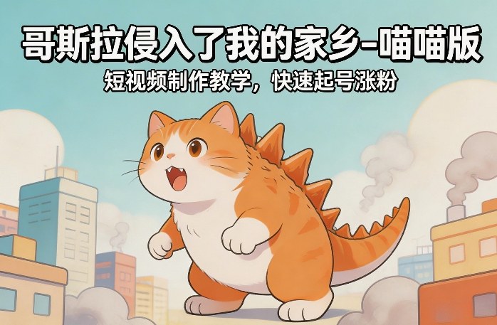 哥斯拉侵入了我的家乡–喵喵版短视频制作教学，快速起号涨粉网络赚钱,项目资源网,副业资源网,兼职项目,网赚课程-副业赚钱-互联网创业-独家轻创IP大圣网创