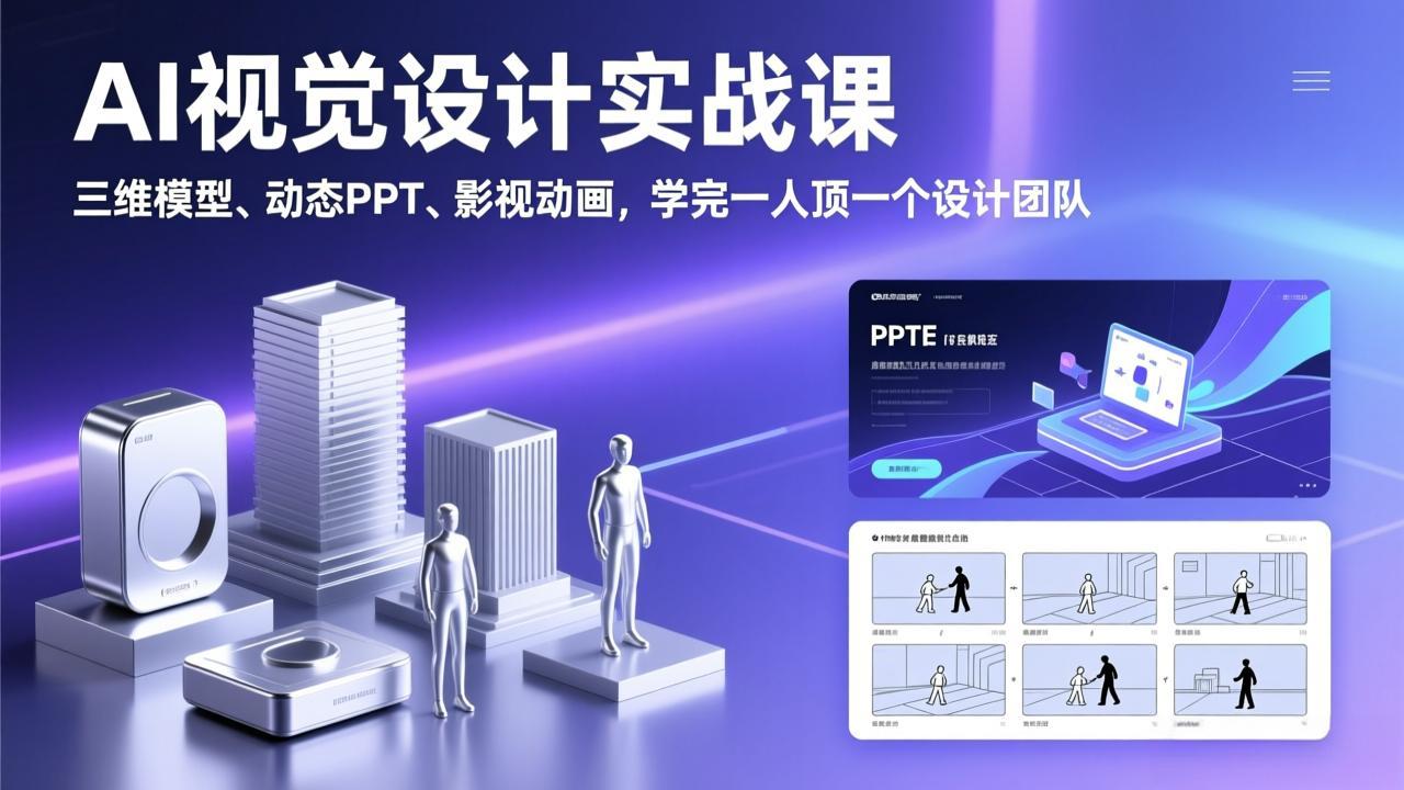 AI视觉设计实战课，三维模型、动态PPT、影视动画，学完一人顶一个设计团队网络赚钱,项目资源网,副业资源网,兼职项目,网赚课程-副业赚钱-互联网创业-独家轻创IP大圣网创
