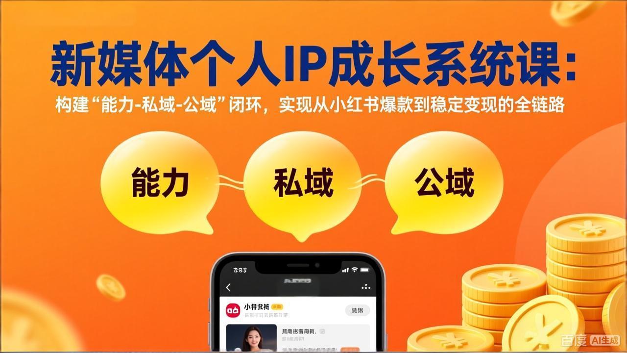 新媒体个人IP成长系统课-更新：构建“能力-私域-公域”闭环，实现从小红书爆款到稳定变现网络赚钱,项目资源网,副业资源网,兼职项目,网赚课程-副业赚钱-互联网创业-独家轻创IP大圣网创