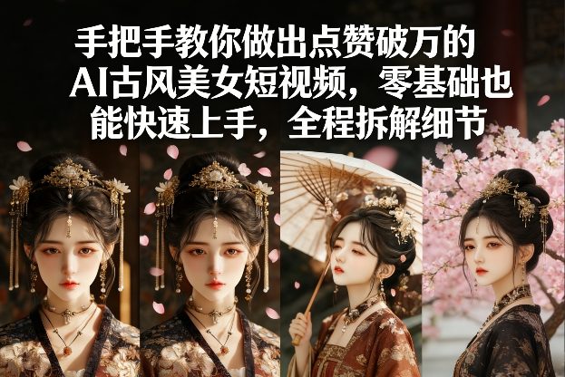 手把手教你做出点赞破万的AI古风美女短视频，零基础也能快速上手，全程拆解细节网络赚钱,项目资源网,副业资源网,兼职项目,网赚课程-副业赚钱-互联网创业-独家轻创IP大圣网创
