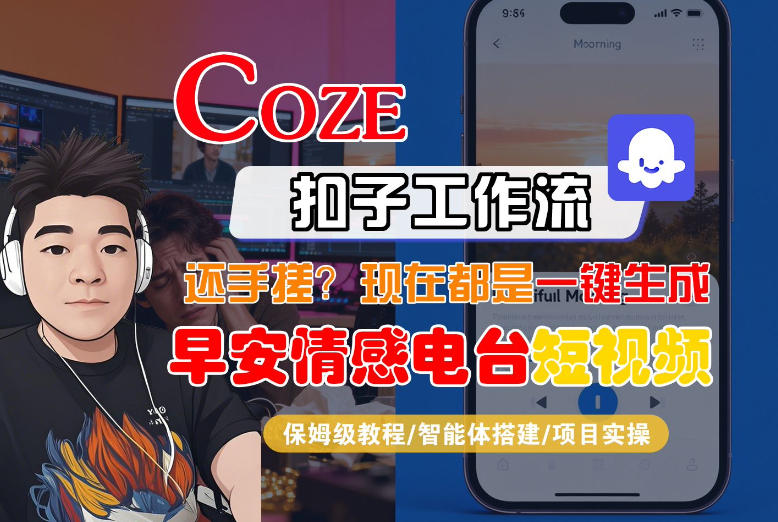 【Coze工作流搭建实操教程】【coze】早安情感电台日签视频还在手动做？用扣子工作流自动生成，省时90%网络赚钱,项目资源网,副业资源网,兼职项目,网赚课程-副业赚钱-互联网创业-独家轻创IP大圣网创