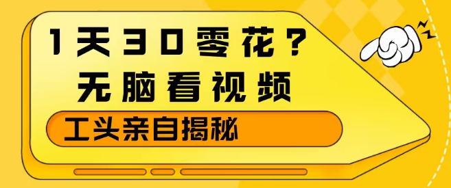1天30零花？无脑看视频，大佬亲自揭秘网络赚钱,项目资源网,副业资源网,兼职项目,网赚课程-副业赚钱-互联网创业-独家轻创IP大圣网创