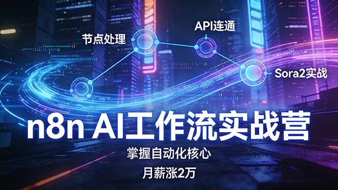 n8n AI工作流实战营，节点处理+API连通+Sora2实战，掌握自动化核心月薪涨2万网络赚钱,项目资源网,副业资源网,兼职项目,网赚课程-副业赚钱-互联网创业-独家轻创IP大圣网创