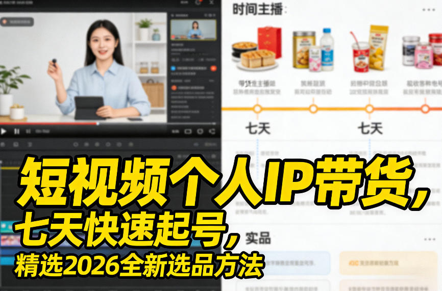 短视频个人IP带货，七天快速起号，精选2026全新选品方法网络赚钱,项目资源网,副业资源网,兼职项目,网赚课程-副业赚钱-互联网创业-独家轻创IP大圣网创
