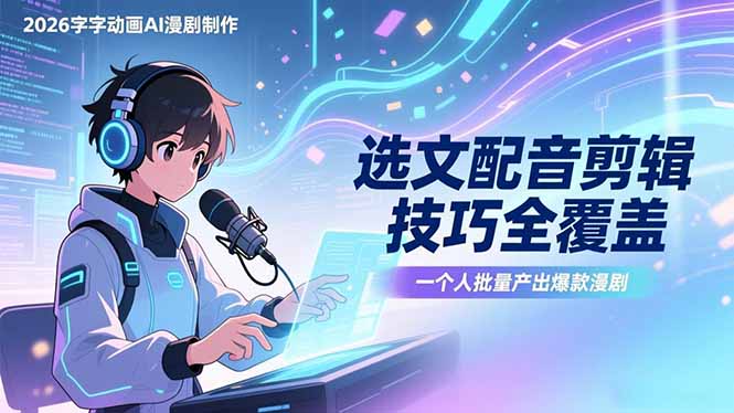 2026字字动画AI漫剧制作-1期，选文配音剪辑技巧全覆盖，一个人就能批量产出爆款漫剧网络赚钱,项目资源网,副业资源网,兼职项目,网赚课程-副业赚钱-互联网创业-独家轻创IP大圣网创