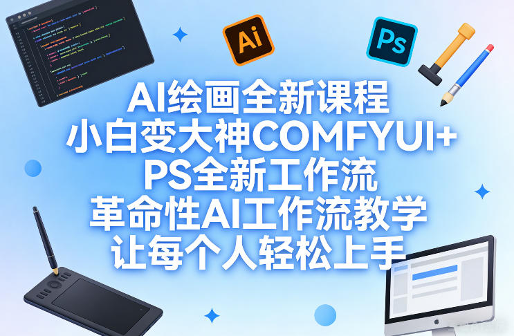AI绘画全新课程，小白变大神COMFYUI+PS全新工作流，革命性AI工作流教学，让每个人轻松上手网络赚钱,项目资源网,副业资源网,兼职项目,网赚课程-副业赚钱-互联网创业-独家轻创IP大圣网创