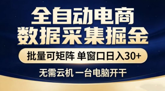 独家电商数据全自动采集项目，批量可矩阵，单窗口轻松日入3张+【揭秘】网络赚钱,项目资源网,副业资源网,兼职项目,网赚课程-副业赚钱-互联网创业-独家轻创IP大圣网创