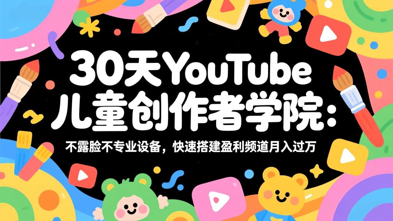 30天YouTube儿童创作者学院：不露脸不专业设备，快速搭建盈利频道月入过万网络赚钱,项目资源网,副业资源网,兼职项目,网赚课程-副业赚钱-互联网创业-独家轻创IP大圣网创