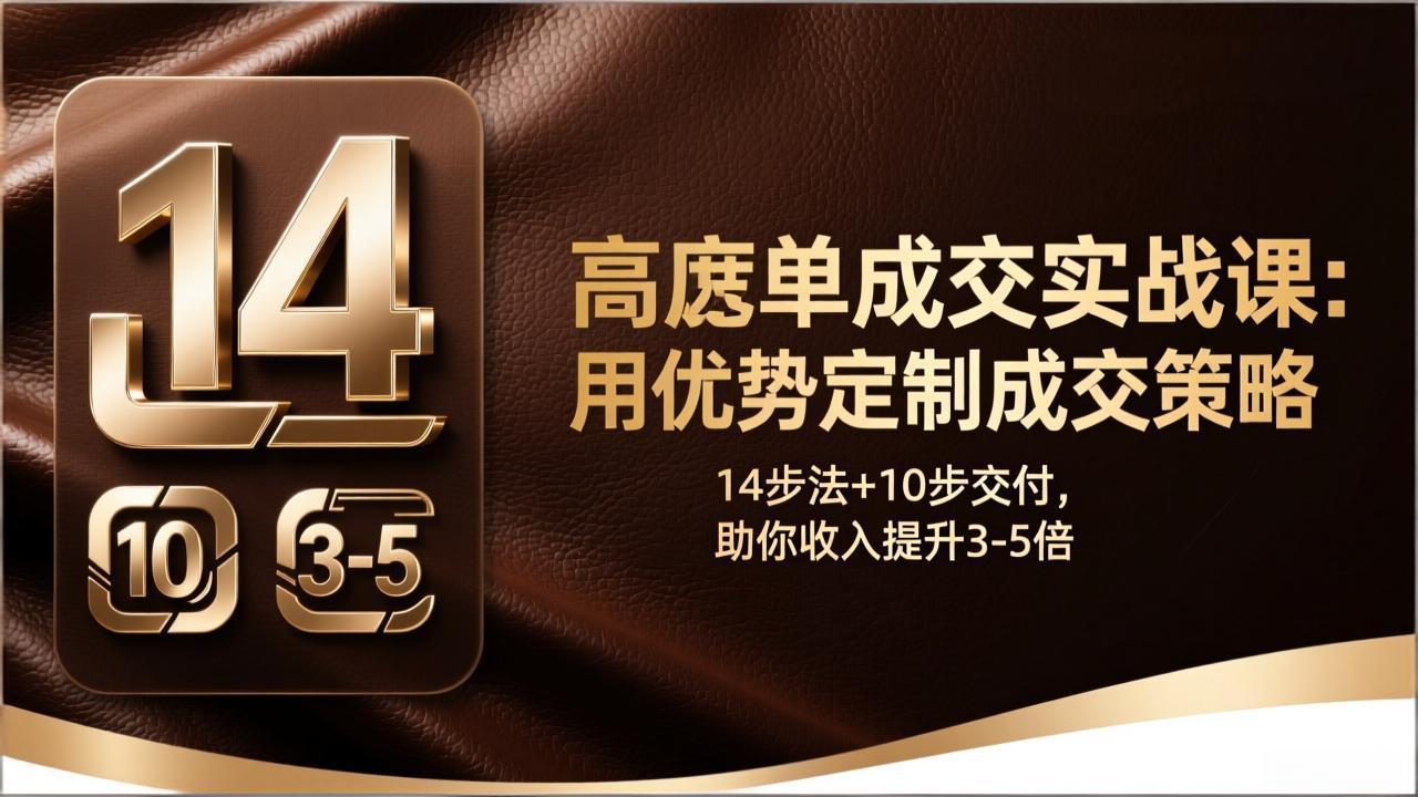 高客单成交实战课：用优势定制成交策略，14步法+10步交付，助你收入提升3-5倍网络赚钱,项目资源网,副业资源网,兼职项目,网赚课程-副业赚钱-互联网创业-独家轻创IP大圣网创