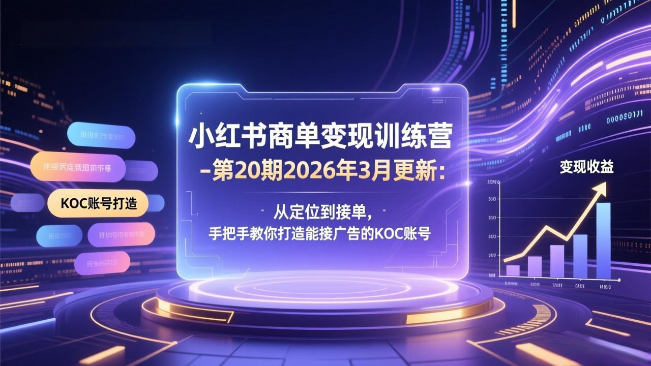 小红书商单变现训练营-第20期26年3月更新：从定位到接单，手把手教你打造能接广告的KOC账号网络赚钱,项目资源网,副业资源网,兼职项目,网赚课程-副业赚钱-互联网创业-独家轻创IP大圣网创