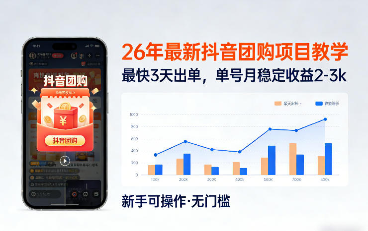 26年最新抖音团购项目教学，0门槛，最快3天出单，单号月稳定收益2-3k(更新3月11日)网络赚钱,项目资源网,副业资源网,兼职项目,网赚课程-副业赚钱-互联网创业-独家轻创IP大圣网创