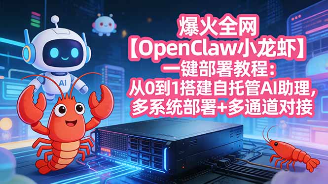 爆火全网【OpenClaw 小龙虾】一键部署教程：从0到1搭建自托管AI助理，多系统部署+多通道对接网络赚钱,项目资源网,副业资源网,兼职项目,网赚课程-副业赚钱-互联网创业-独家轻创IP大圣网创