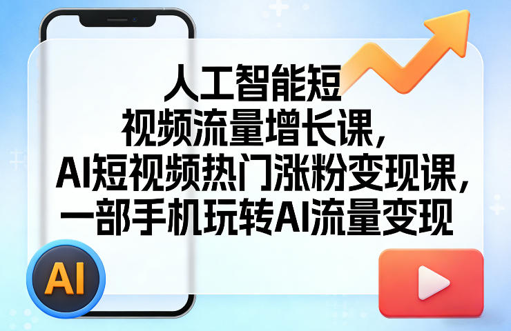 人工智能短视频流量增长课，AI短视频热门涨粉变现课，一部手机玩转AI流量变现网络赚钱,项目资源网,副业资源网,兼职项目,网赚课程-副业赚钱-互联网创业-独家轻创IP大圣网创
